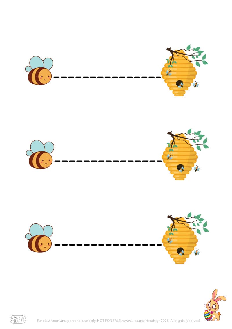 Bee - hive. Easter pre-writing worksheets for kids