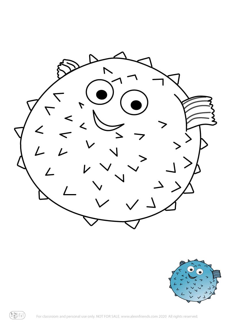 Learning activity for kids. Free printable coloring page of a blowfish