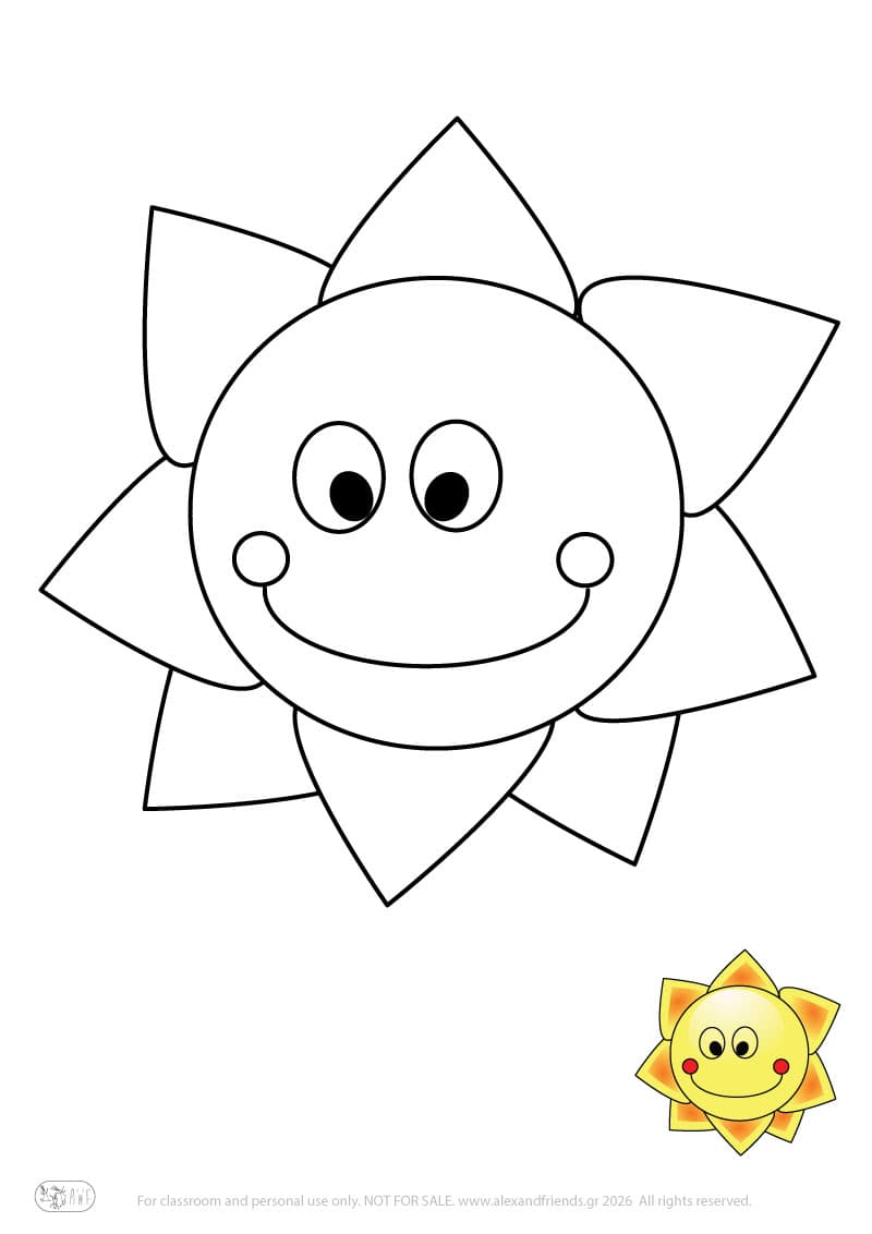 Εκπαιδευτική δραστηριότητα για παιδιά. Δωρεάν εκτυπώσιμο φύλλο ζωγραφικής με ήλιο