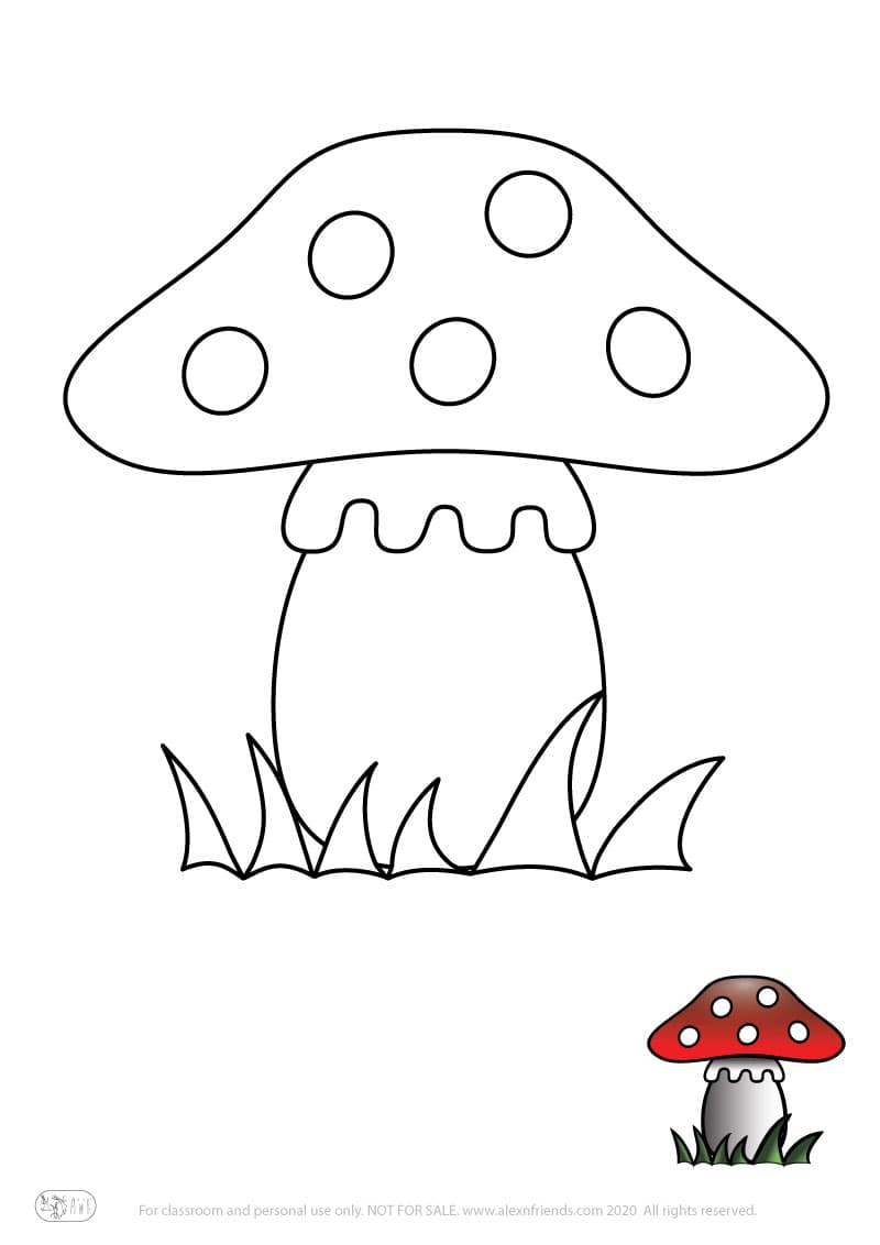 Learning activity for kids. Free printable coloring page of a mushroom
