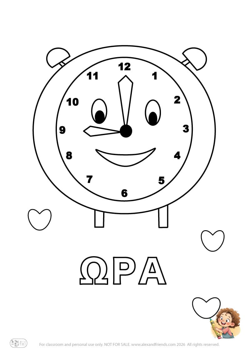 Greek letter Ω and the word ΩΡΑ