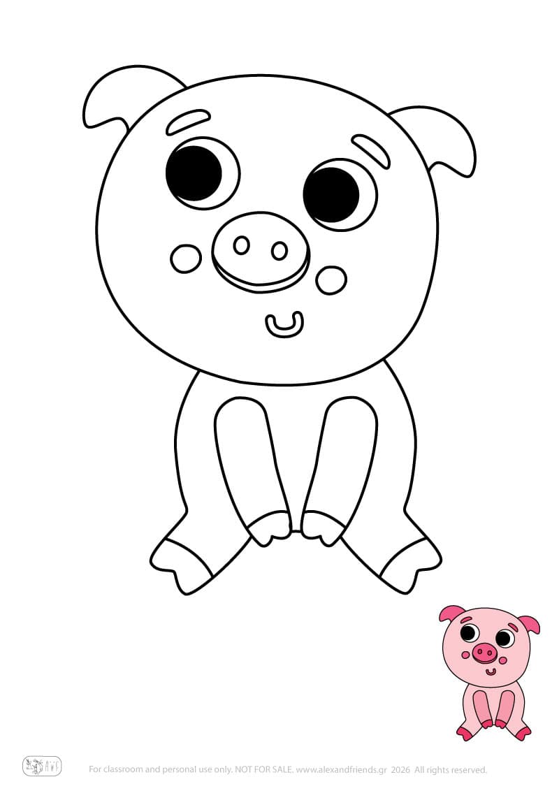Pig. Printable animal coloring pages for preschoolers collection – Alex'n'Friends