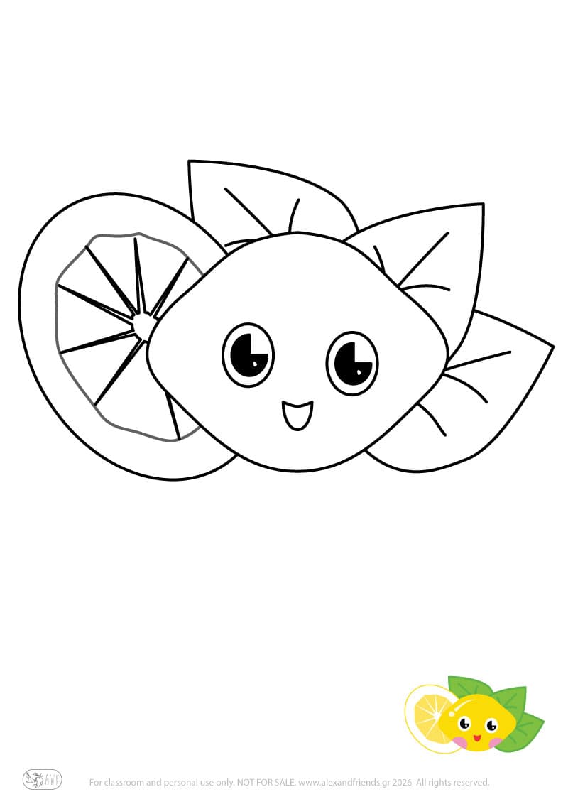 Learning activity for kids. Free printable coloring page of lemons