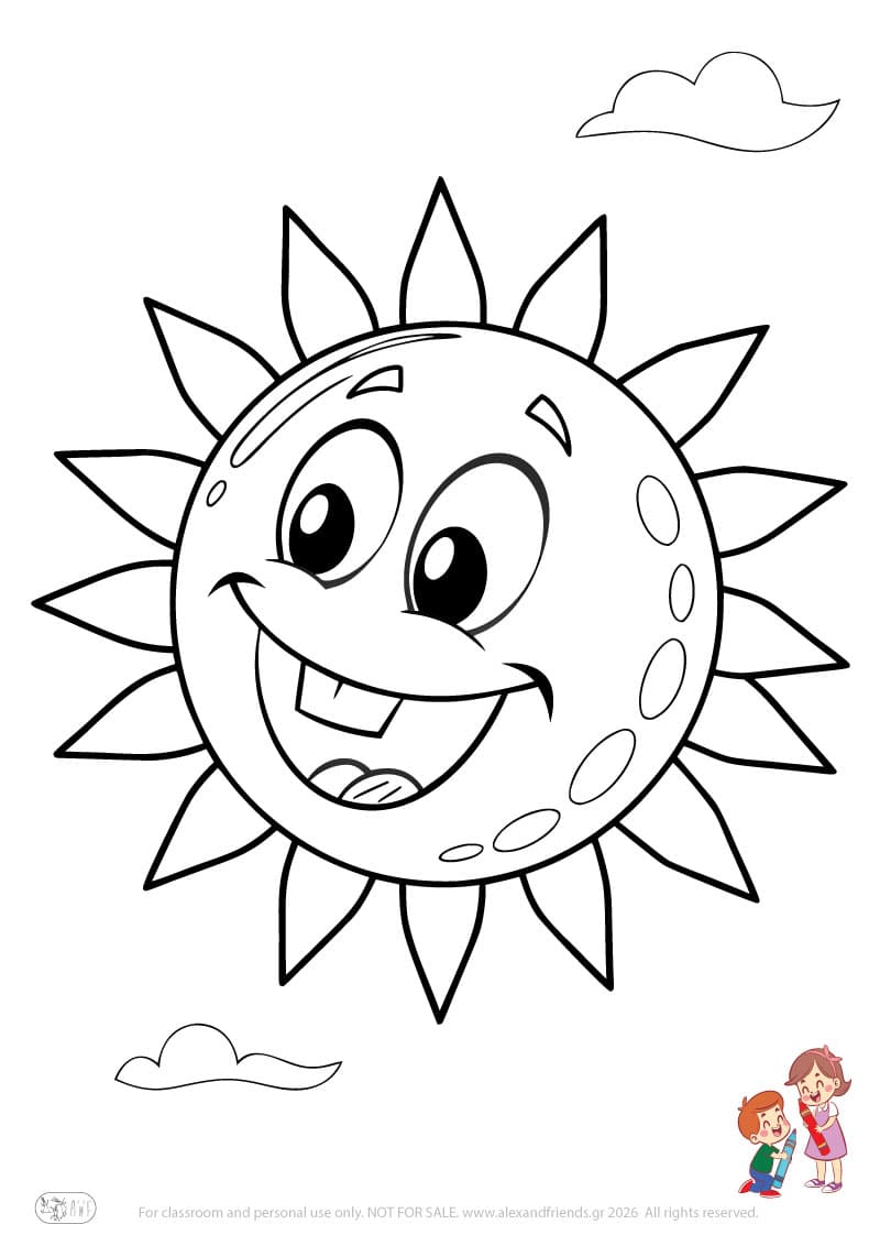 Sun. Simple coloring page printable for toddlers and preschoolers