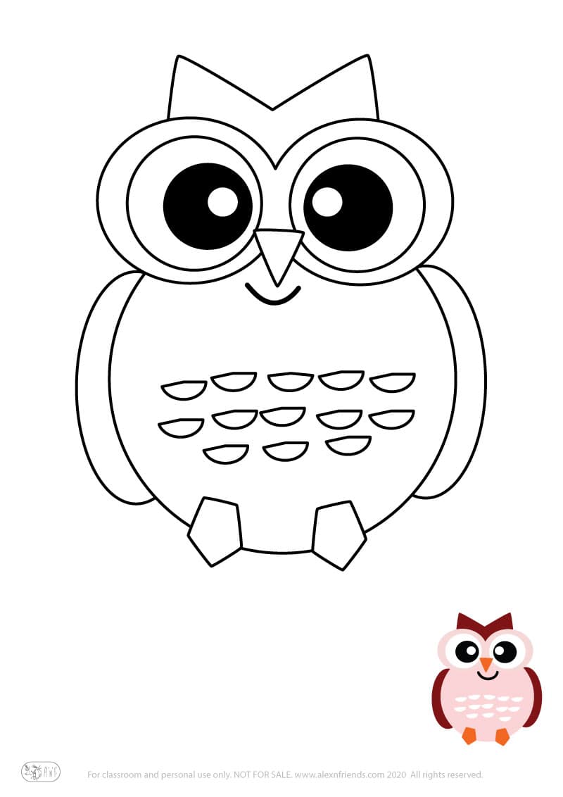 Learning activity for kids. Free printable coloring page of a owl