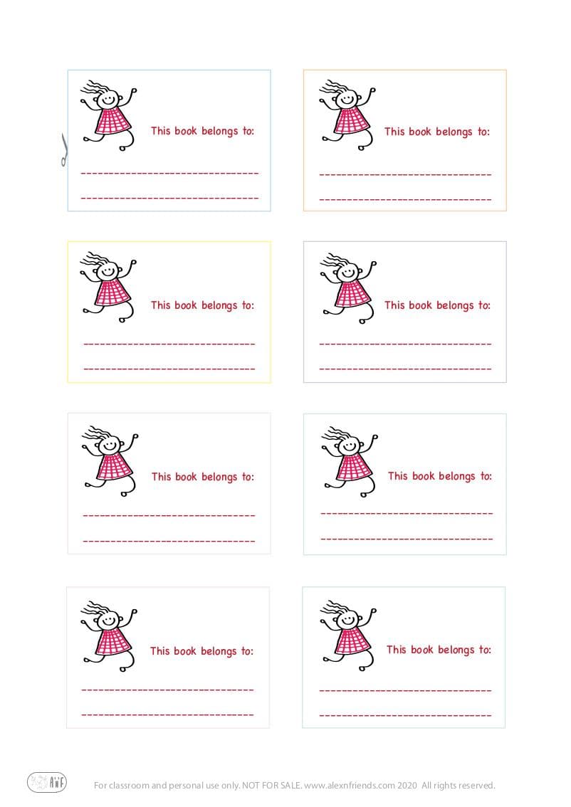 Happy girl. Free printable cute stickers for kids in english. This book belongs to: