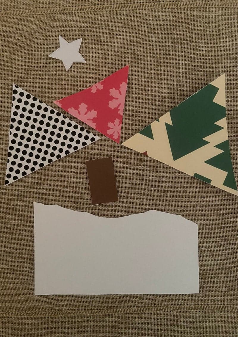 Free printable craft for kids for the holidays. Christmas and New Year's. Scrap Christmas tree card.