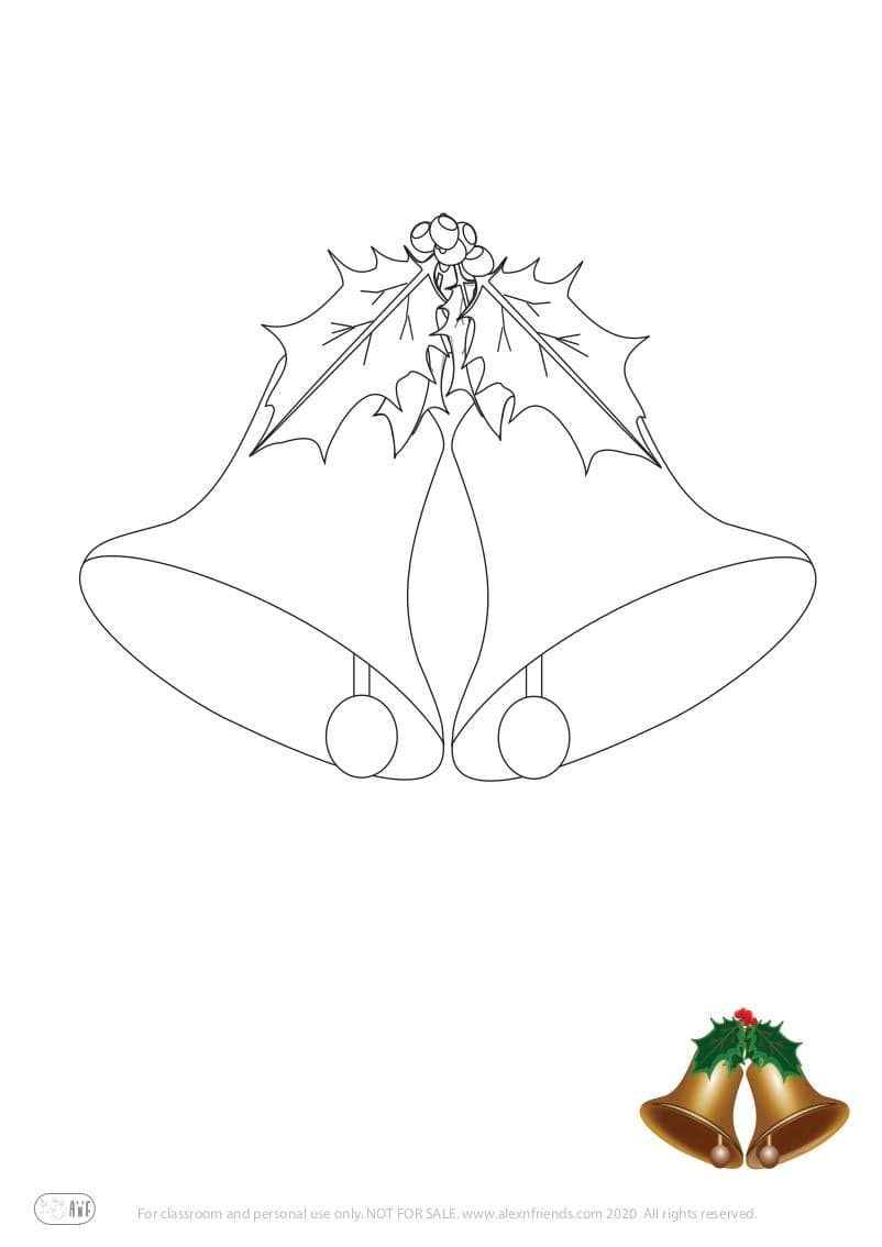 Free printable holiday coloring page for kids. Christmas and New Year. Bells.