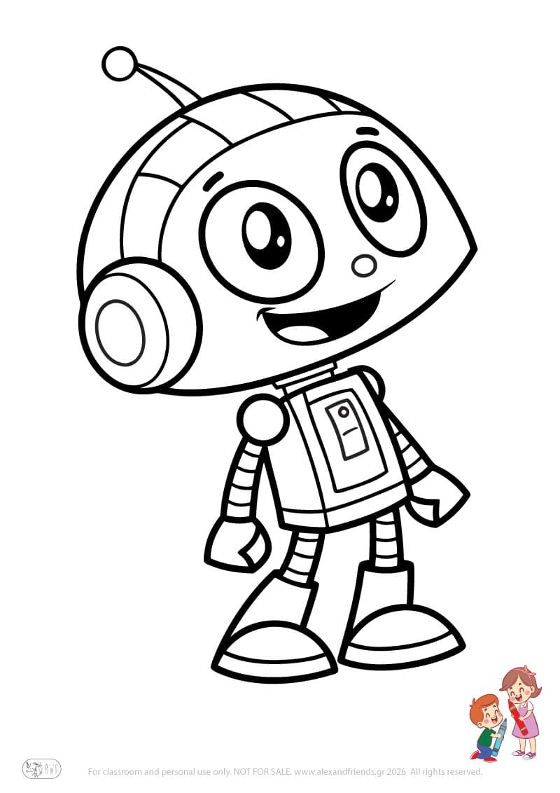 Robot. Simple coloring page printable for toddlers and preschoolers