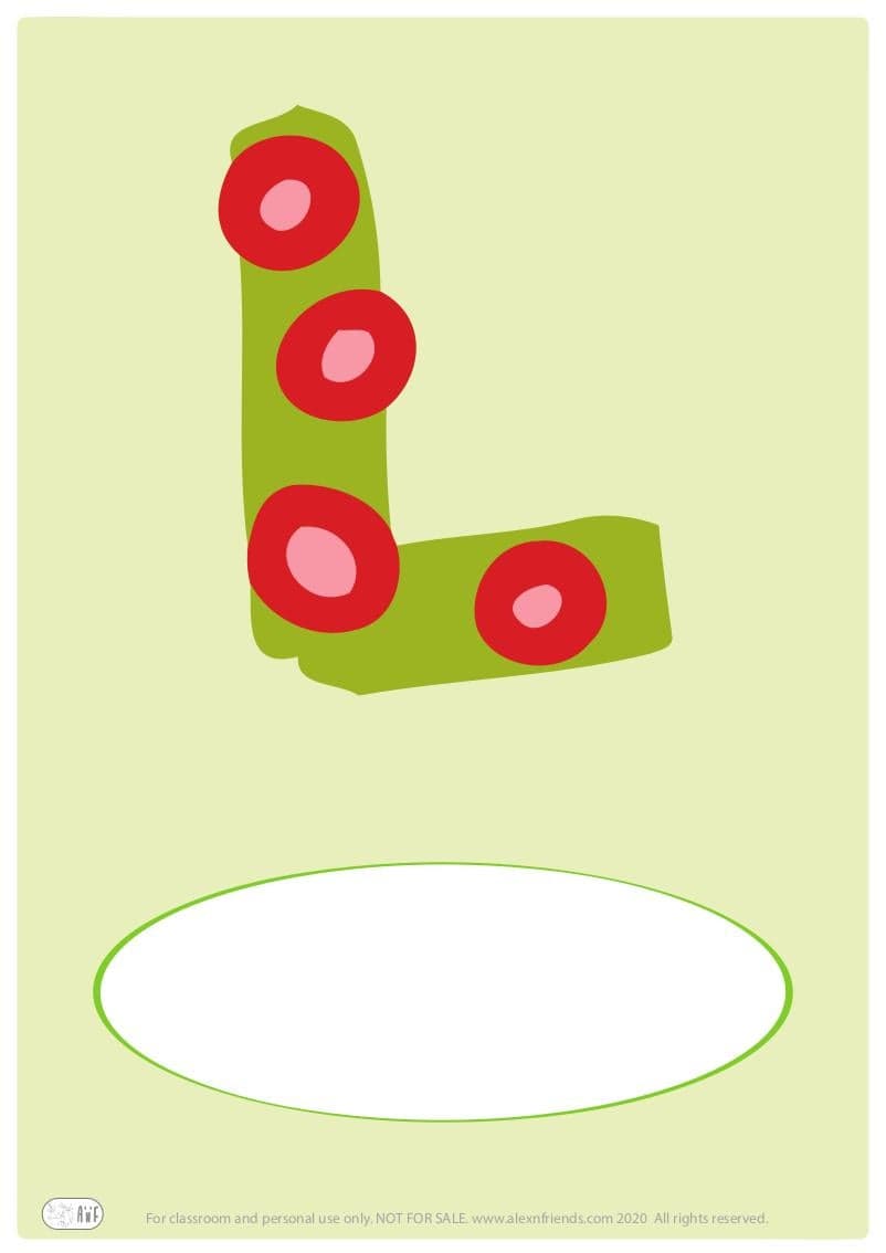 Free printable cover for kids' personal booklet with latin letter L.