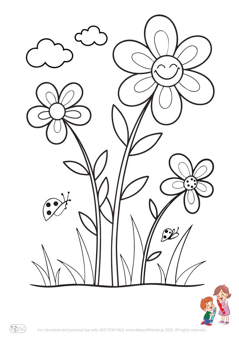Flowers. Simple coloring page printable for toddlers and preschoolers