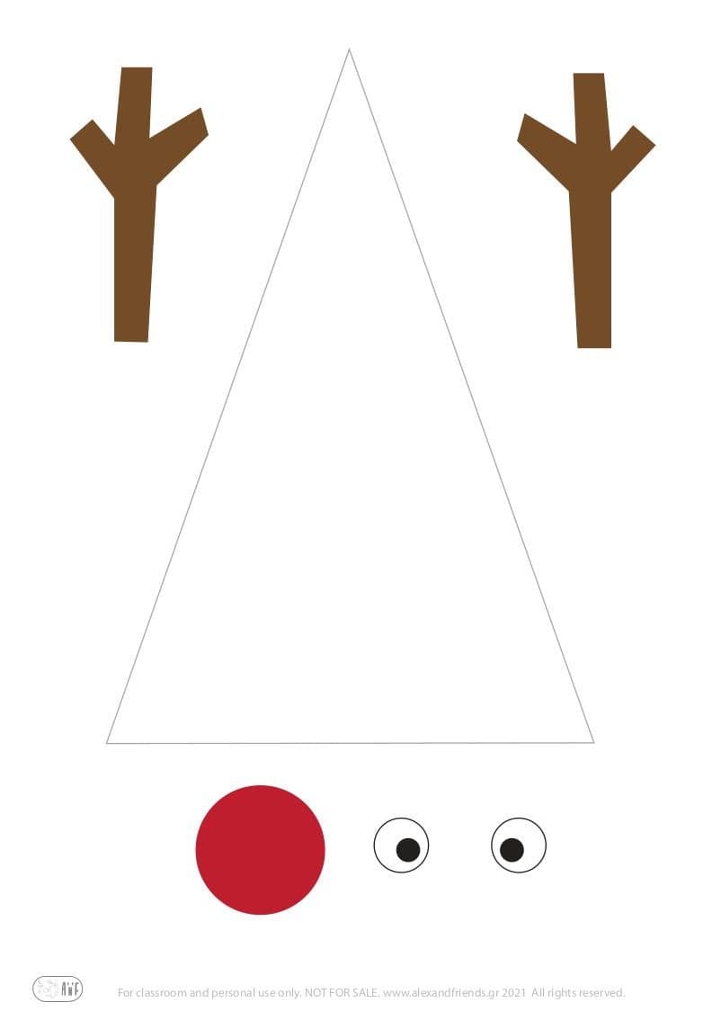 Free printable craft for kids for the holidays. Christmas and New Year's. Rudolf the red nose reindeer card.