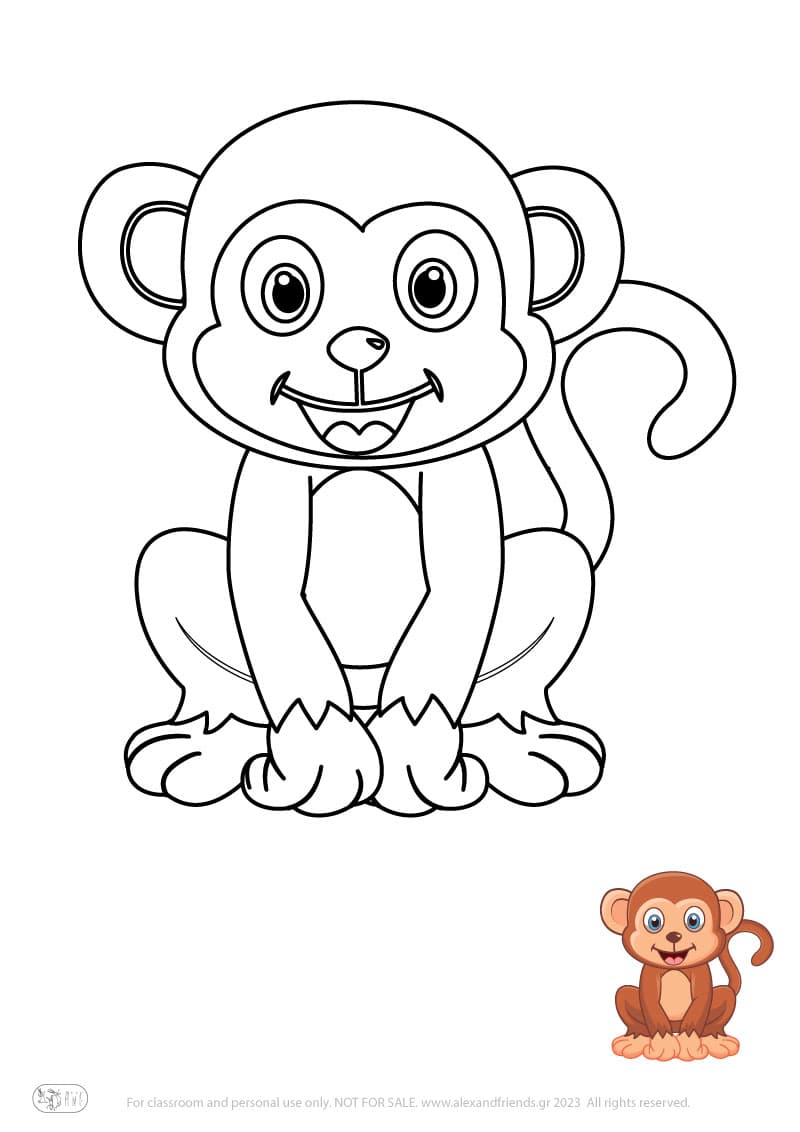 Free Coloring Pages for kids toddlers preschool kindergarten. Monkey.