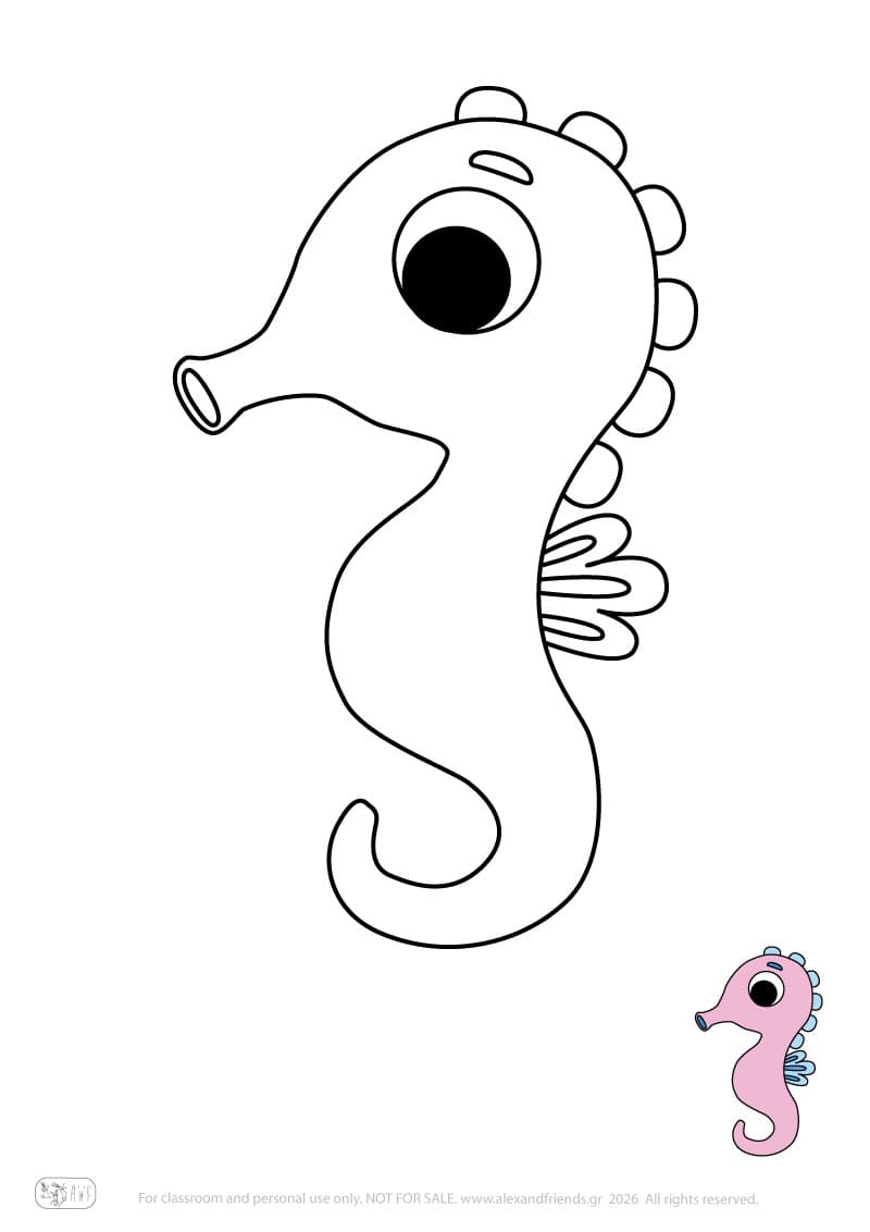 Hippocampus. Printable animal coloring pages for preschoolers collection – Alex'n'Friends