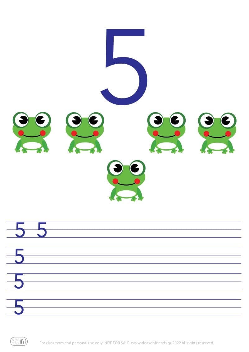 Αριθμός 5. Δραστηριότητα γραφής αριθμών για νηπιαγωγείο