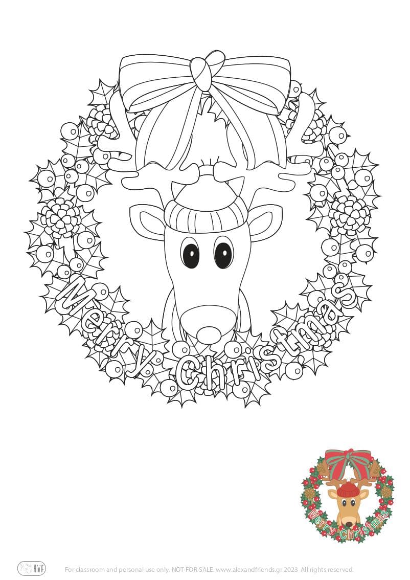 Free Christmas Coloring Pages for kids toddlers preschool kindergarten. Rudolf. 