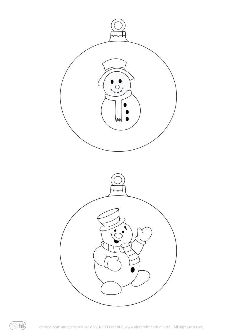 Free printable craft for kids for the holidays. Christmas and New Year's. Christmas tree balls. Snowman.