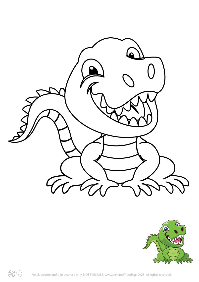Free Coloring Pages for kids toddlers preschool kindergarten. Crocodile.