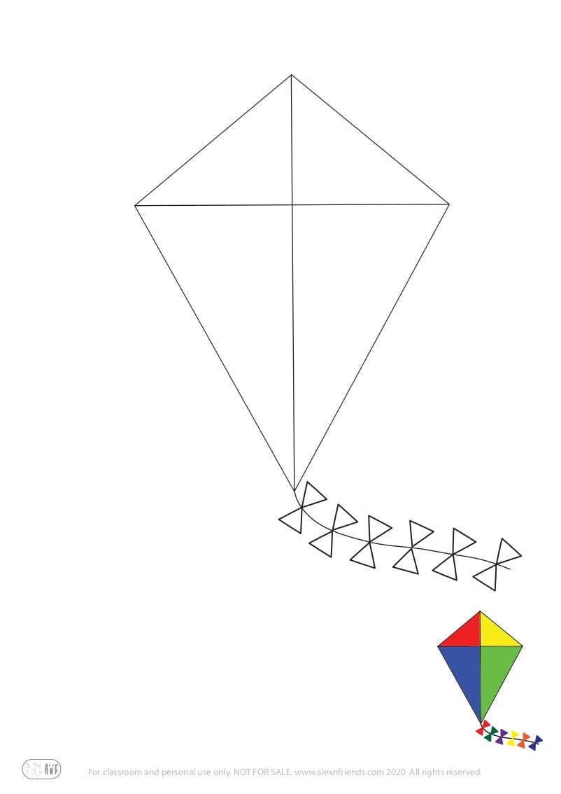 Free coloring page for kids. Learning shapes and colors. Kite.