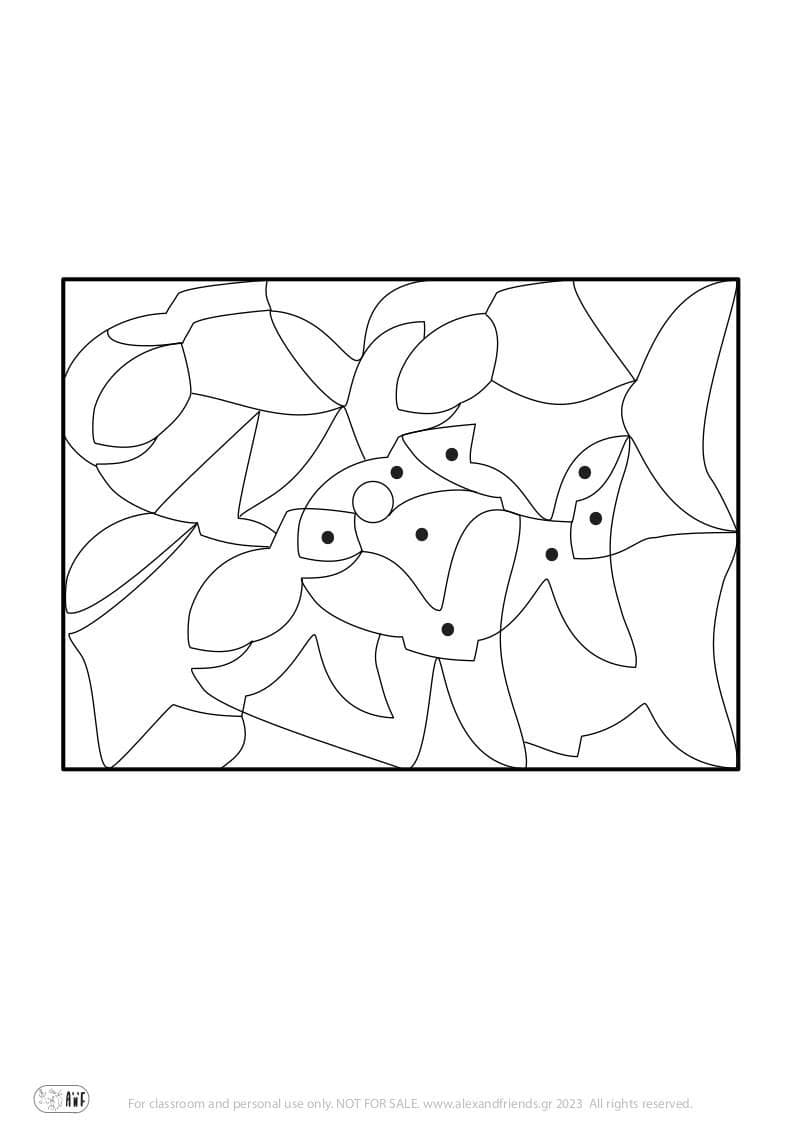 Hidden picture coloring pages for toddlers preschool. Free printable. Fish.