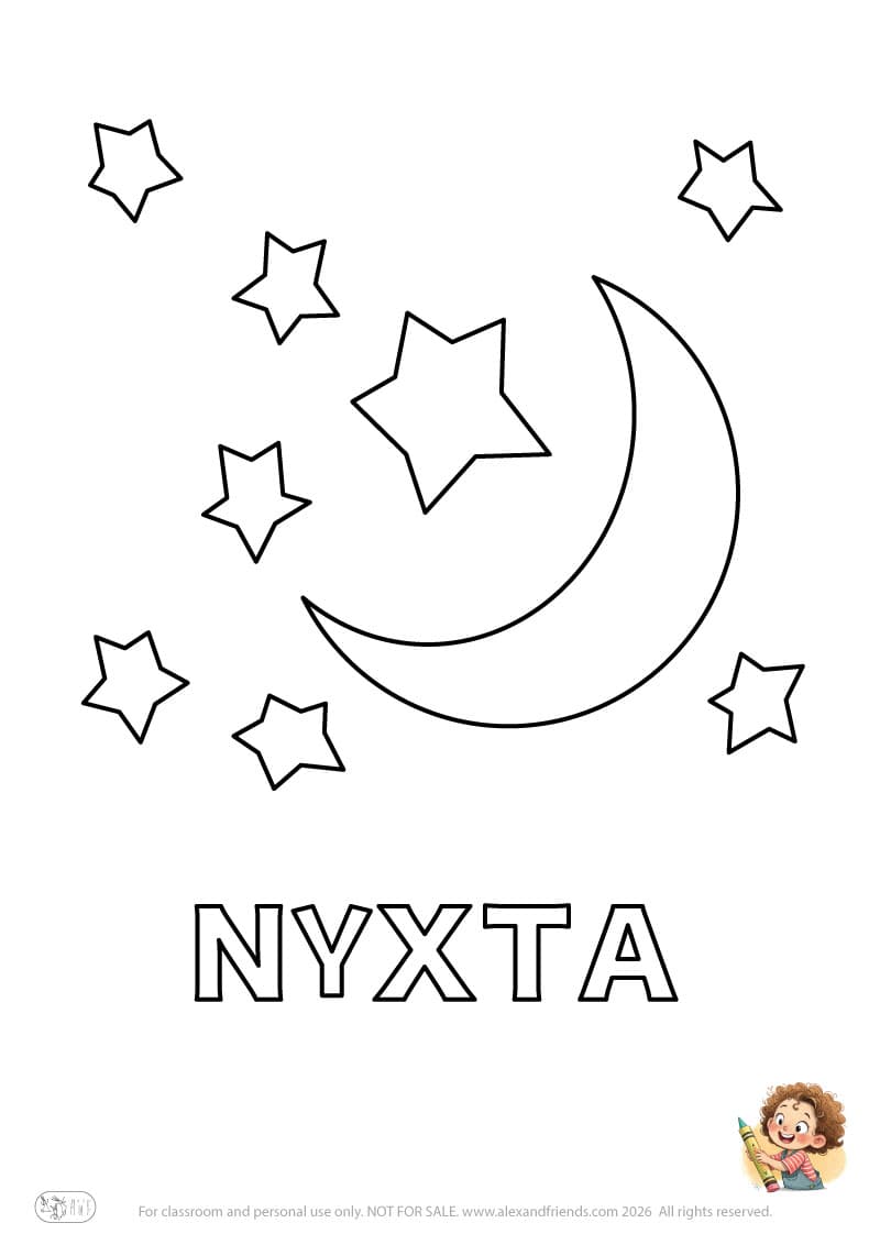 Greek letter Ν and the word ΝΥΧΤΑ