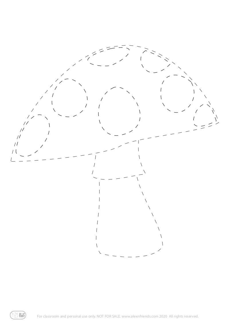 Δωρεάν εκτυπώσιμη προγραφική άσκηση για παιδιά προνηπίου. Ένα μανιτάρι.