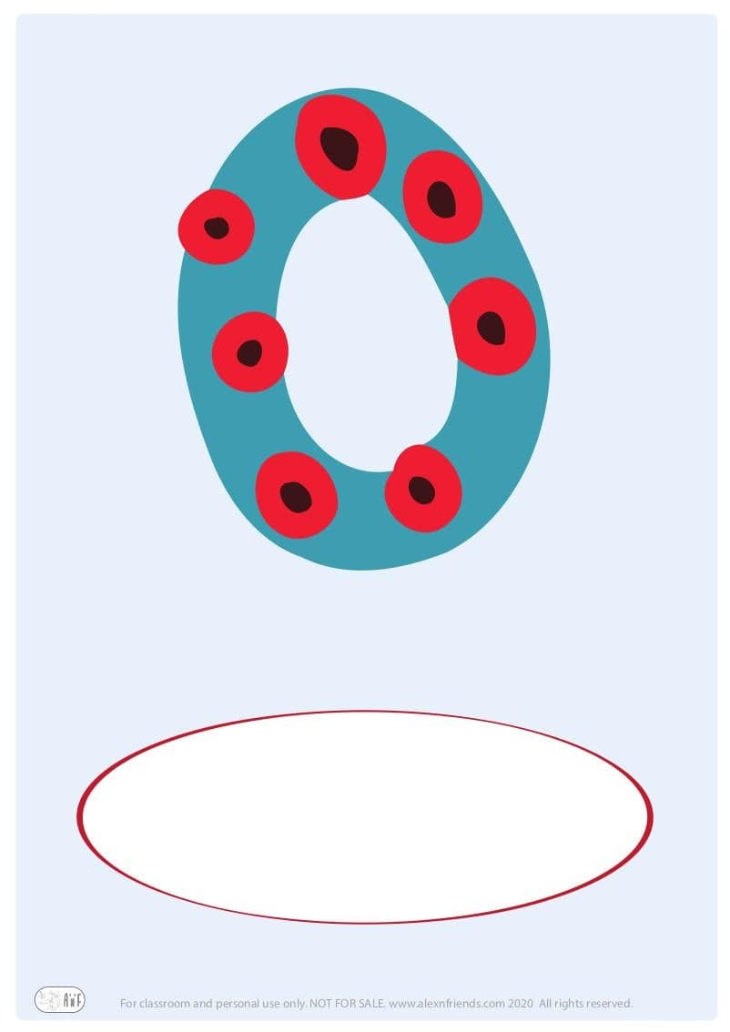 Free printable cover for kids' personal booklet with latin letter O.