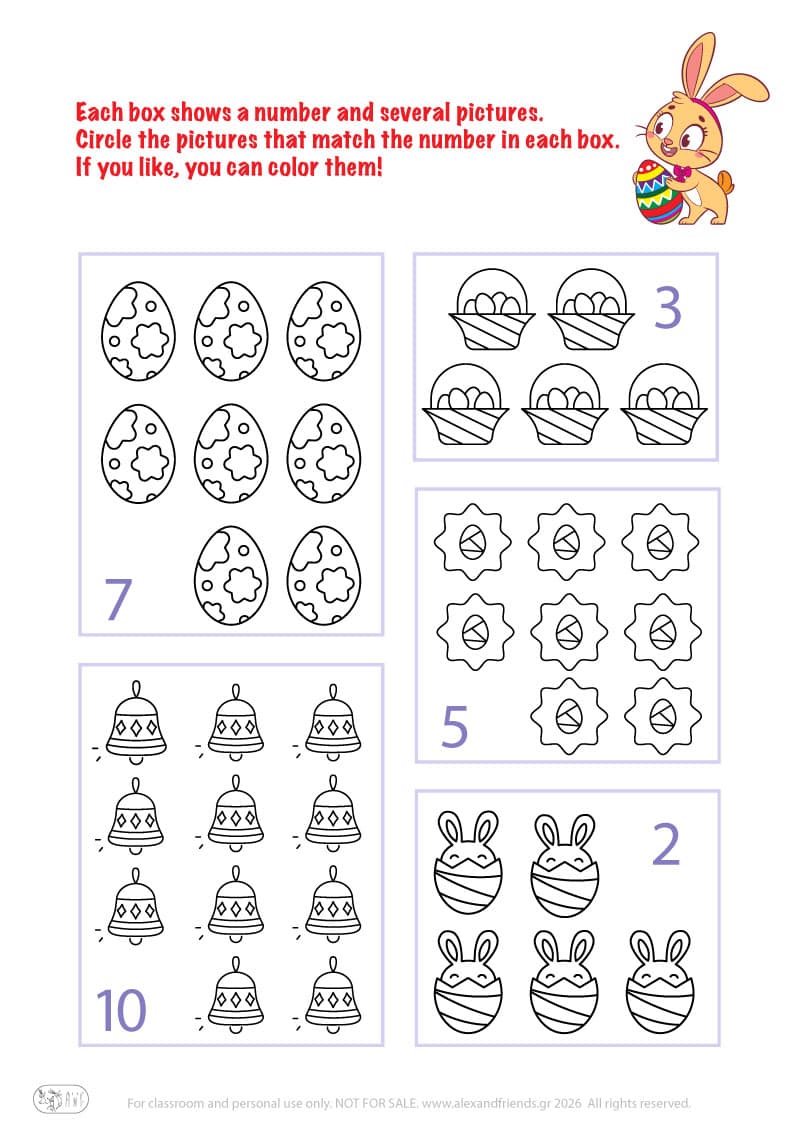 Circle the pictures. Printable Easter preschool worksheet 
