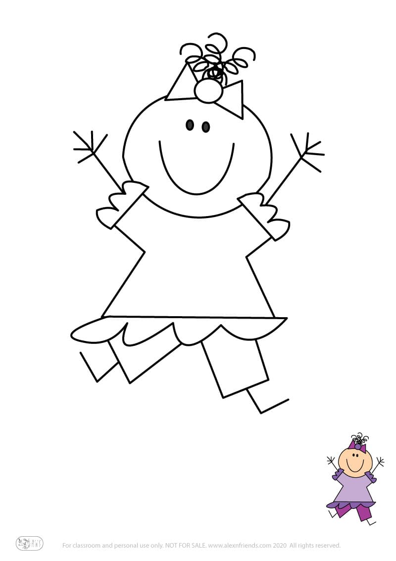 Εκπαιδευτική δραστηριότητα για παιδιά. Δωρεάν εκτυπώσιμο φύλλο ζωγραφικής με χαρούμενο κορίτσι