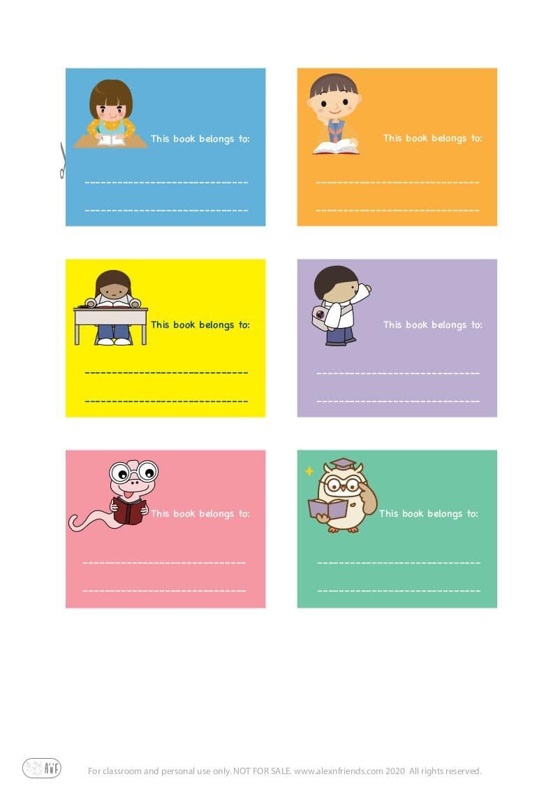 Free printable cute stickers for kids in english. This book belongs to:
