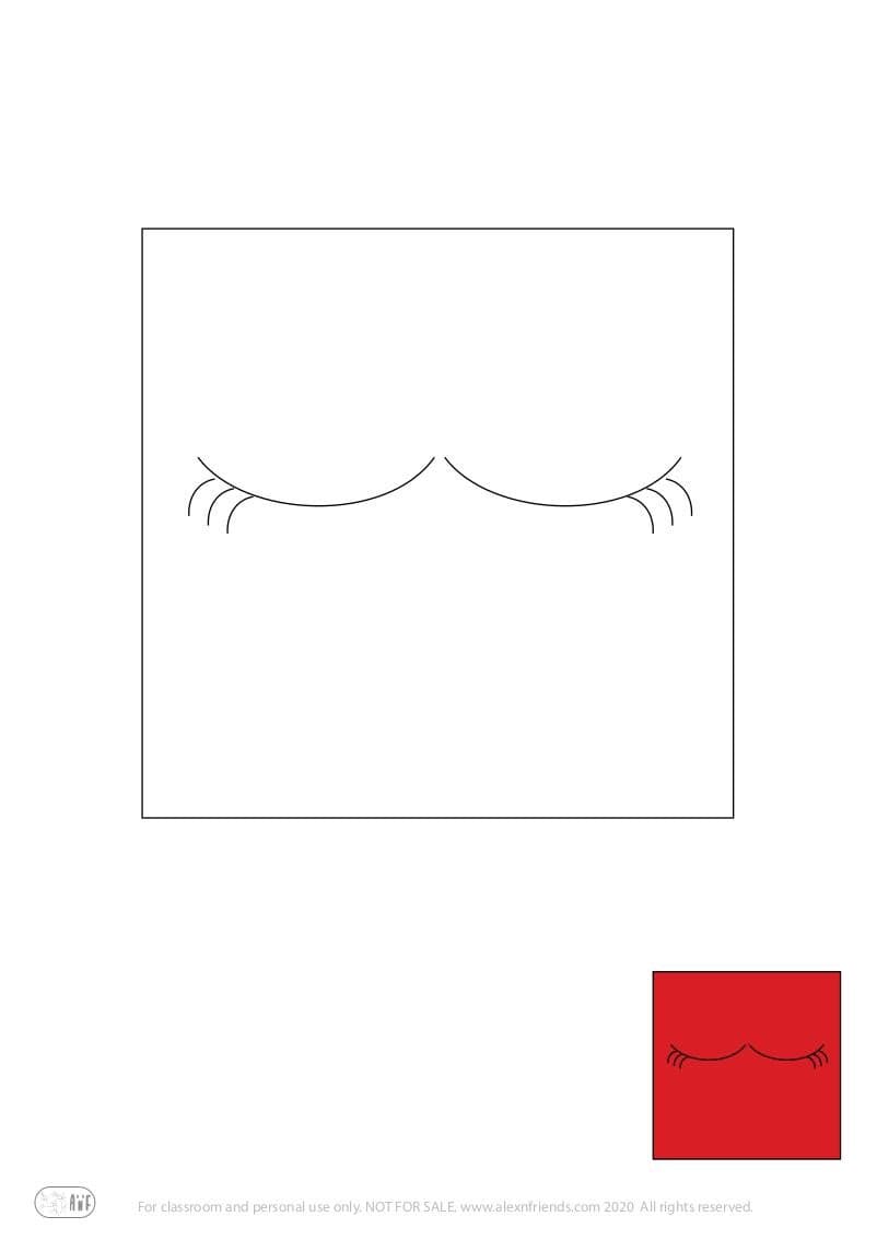 Free coloring page for kids. Learning shapes and colors. Red square with eyes.