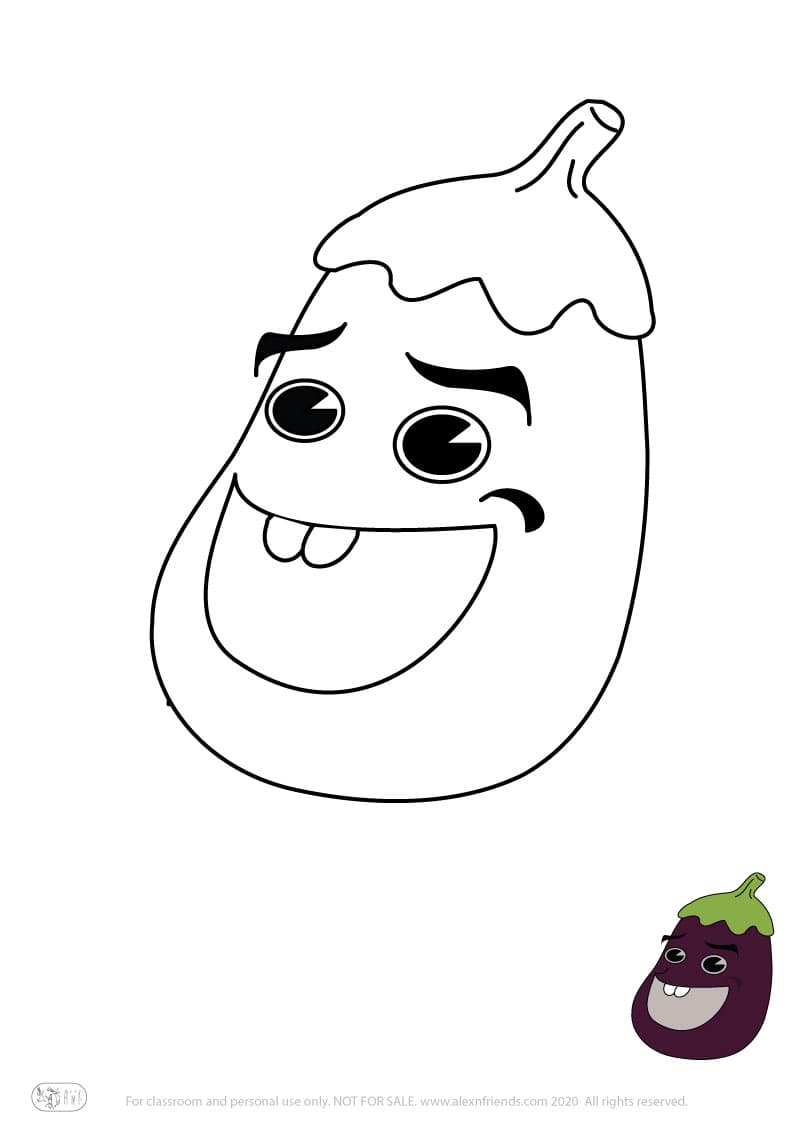 Learning activity for kids. Free printable coloring page of an eggplant 
