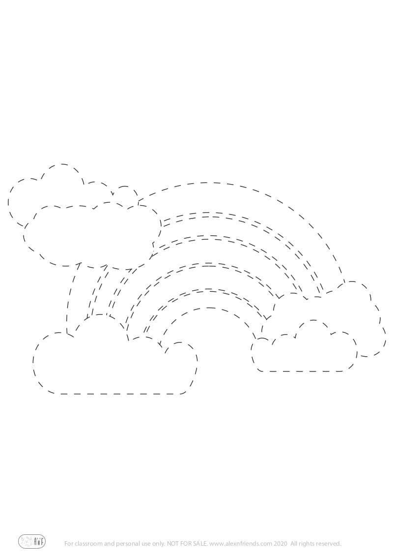 Δωρεάν εκτυπώσιμη προγραφική άσκηση για παιδιά προνηπίου. Ένα ουράνιο τόξο.