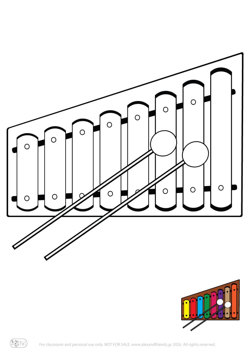 Εκπαιδευτική δραστηριότητα για παιδιά. Δωρεάν εκτυπώσιμο φύλλο ζωγραφικής με ξυλόφωνο