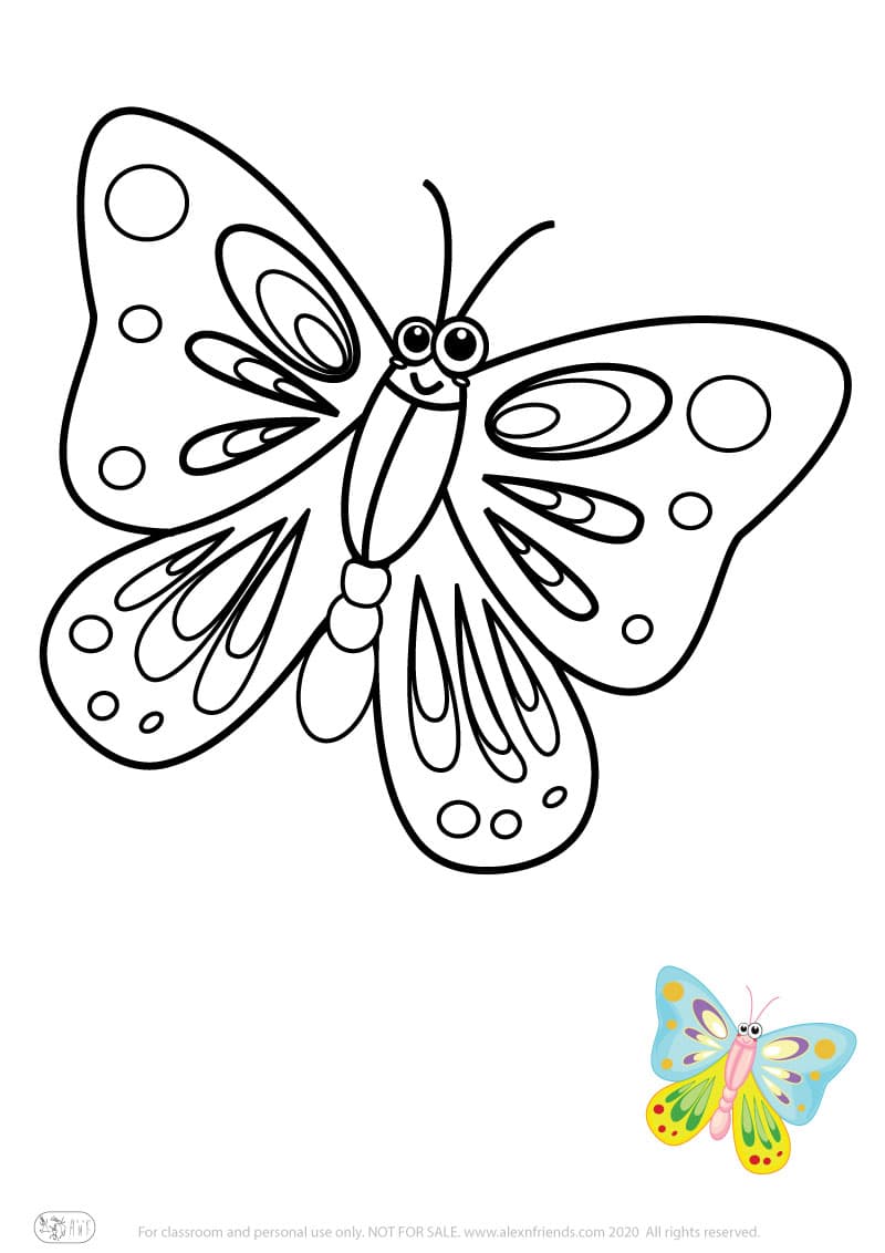 Learning activity for kids. Free printable coloring page of a butterfly