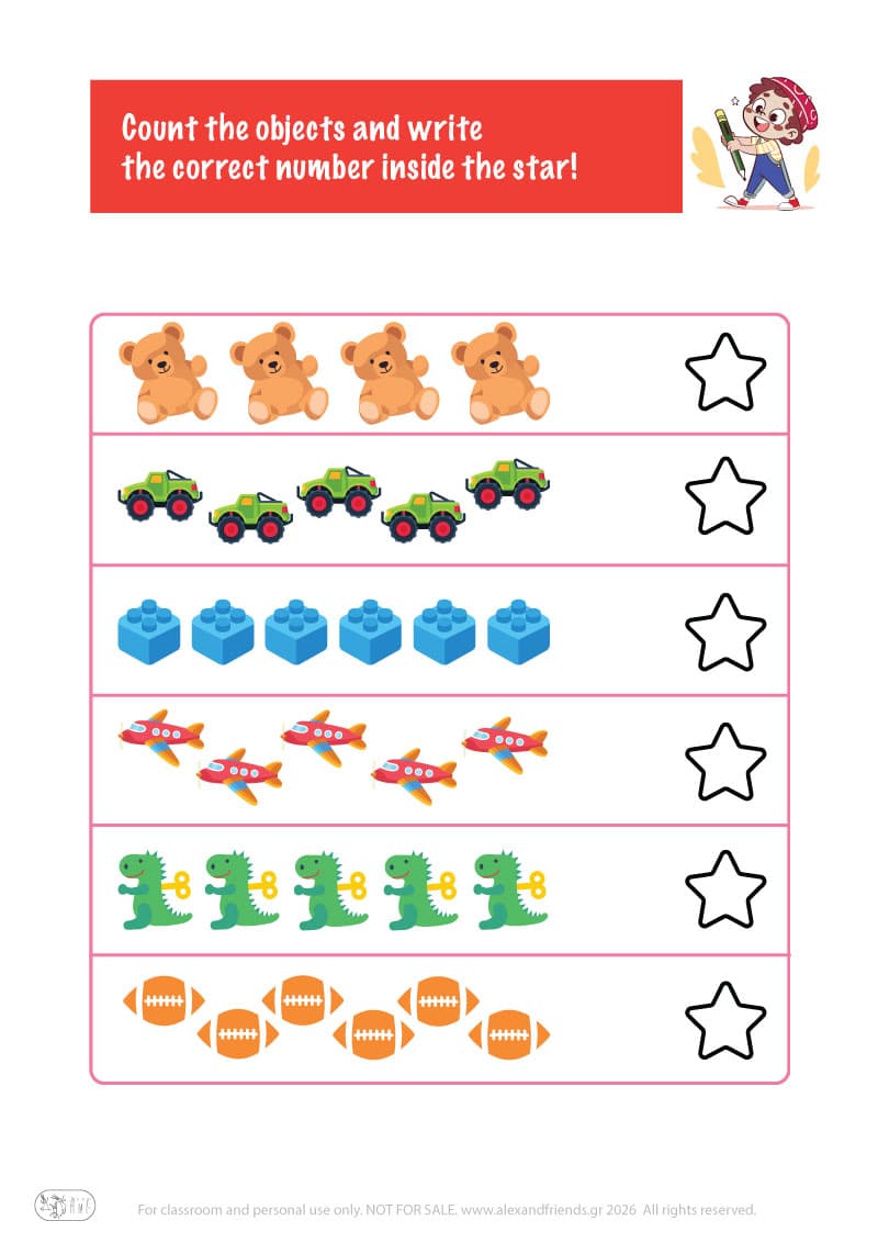 Count the little monsters. Printable worksheets and activities that help kids practice number recognition and early math skills.