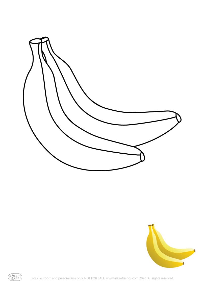 Learning activity for kids. Free printable coloring page of a banana