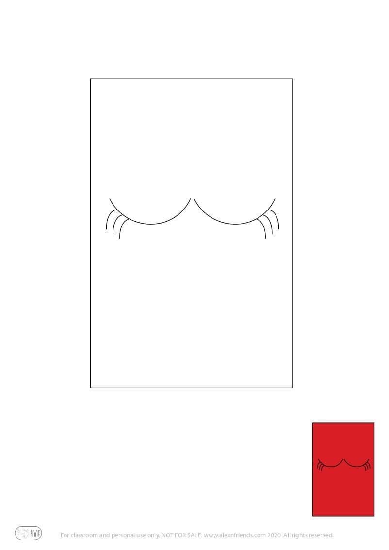 Free coloring page for kids. Learning shapes and colors. Red rectangle with eyes.