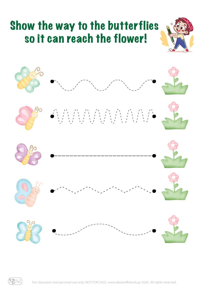 Butterflies and flowers - Pre-writing exercise