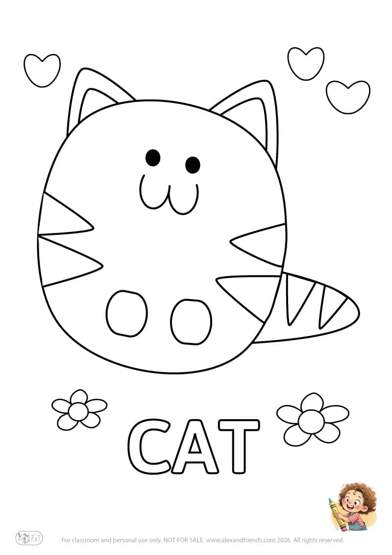 Letter C - CAT. Printable English alphabet coloring pages for children learning letters