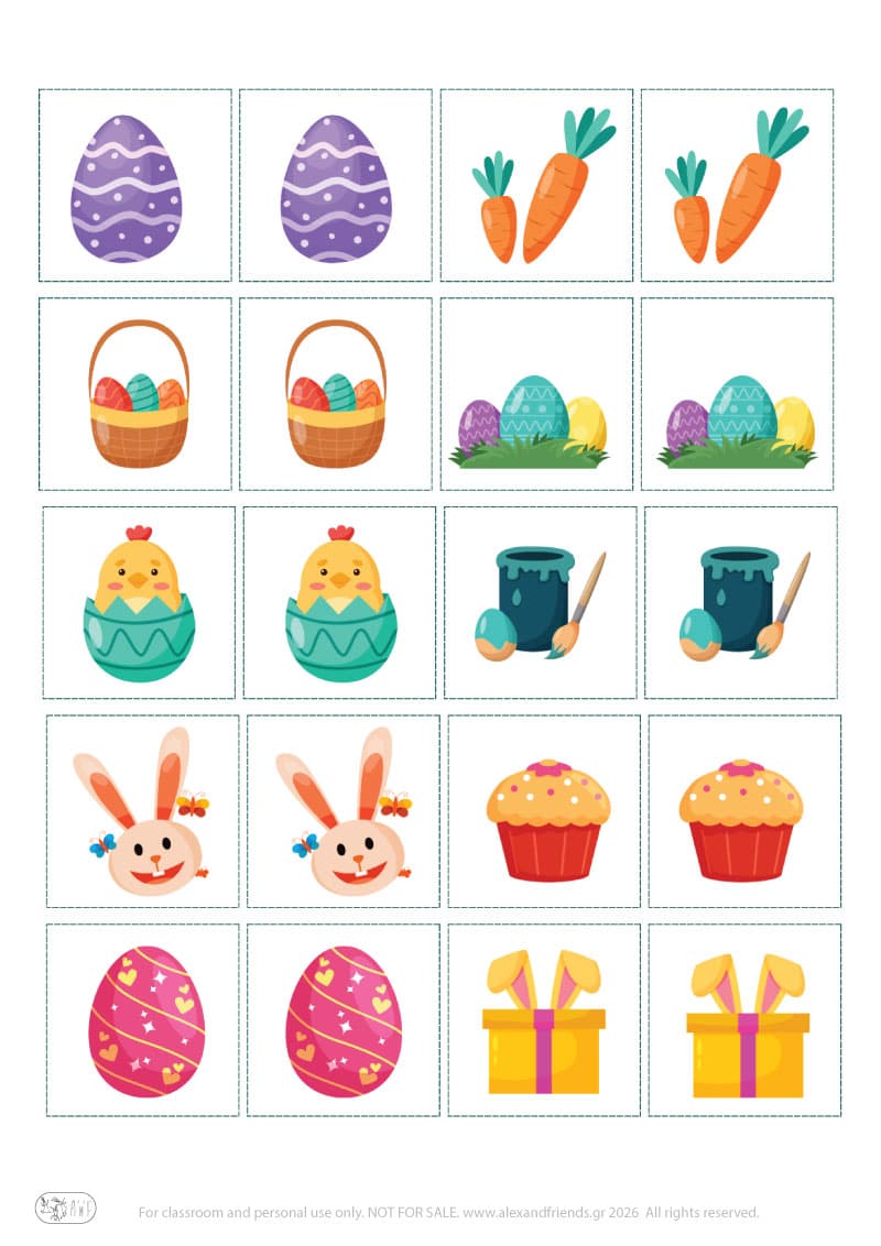 Easter matching game for preschool kids