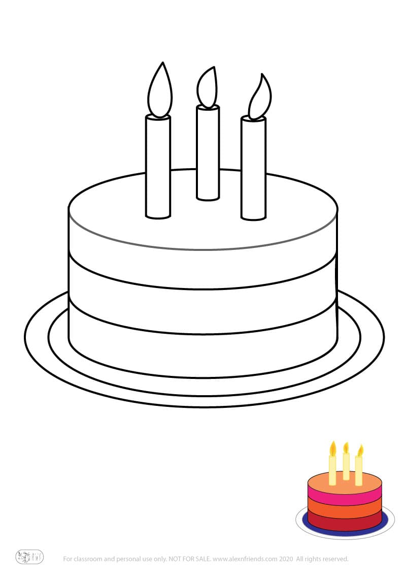 Εκπαιδευτική δραστηριότητα για παιδιά. Δωρεάν εκτυπώσιμο φύλλο ζωγραφικής με τούρτα με κεριά