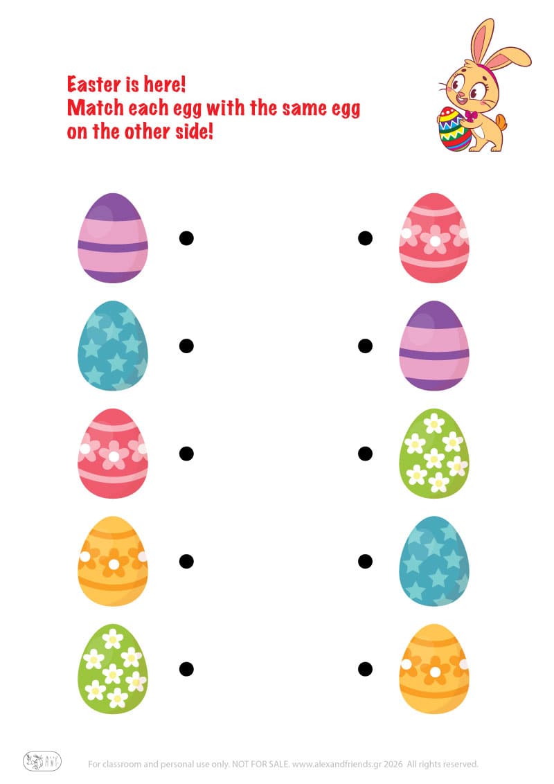 Match the Easter eggs. Printable Easter preschool worksheet 