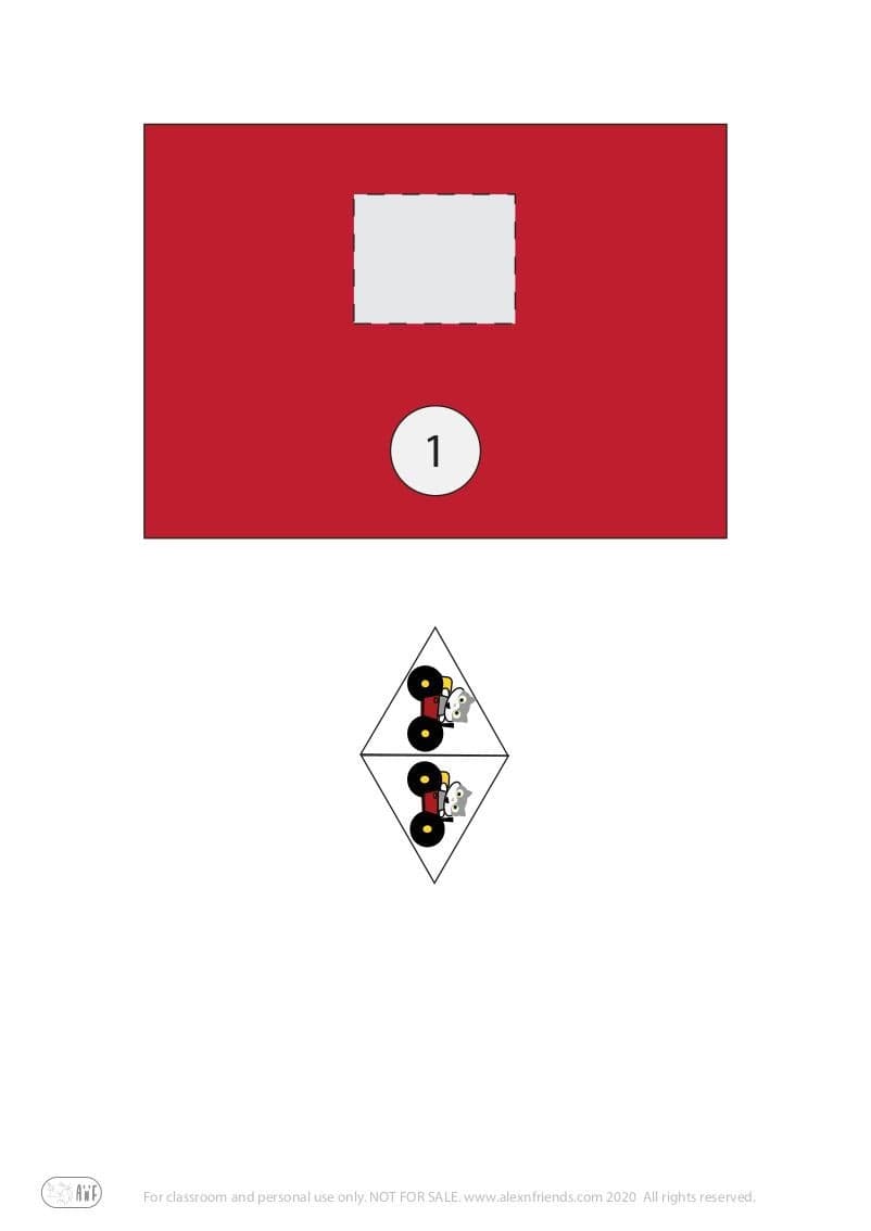 Toilet paper roll racing cars craft for preschoolers with free printable material. Red car.