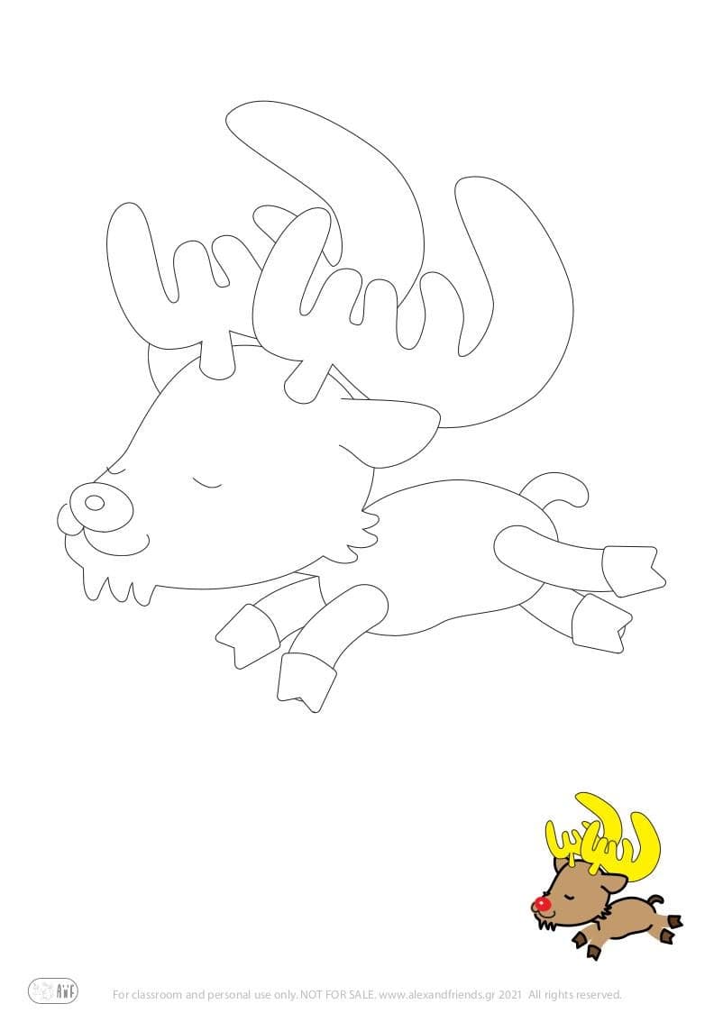 Free printable holiday coloring page for kids. Christmas and New Year. Reindeer.