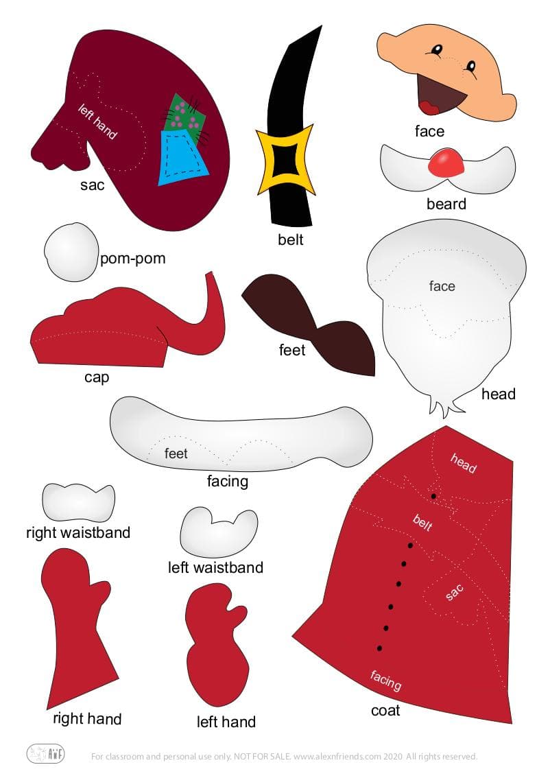 Free printable craft for kids for the holidays. Christmas and New Year's. Santa Claus.