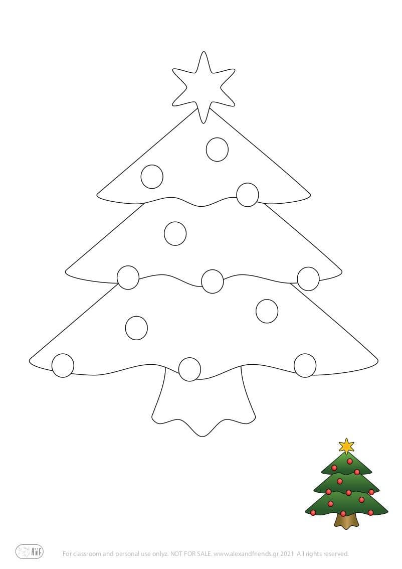 Free printable holiday coloring page for kids. Christmas and New Year. Christmas tree.