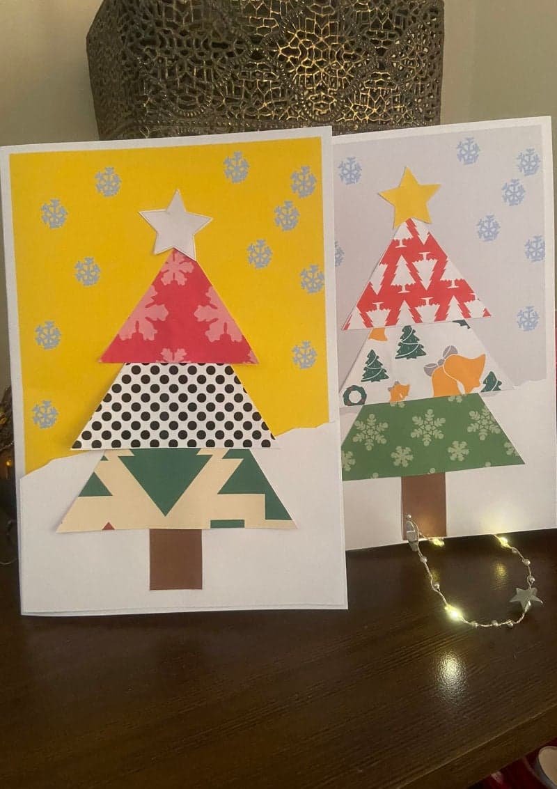 Free printable craft for kids for the holidays. Christmas and New Year's. Scrap Christmas tree card.