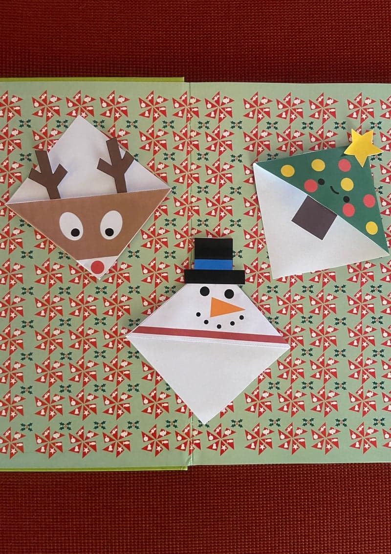 Free printable craft for kids for the holidays. Christmas and New Year's. Bookmarks Christmas tree, reindeer, snowman. 