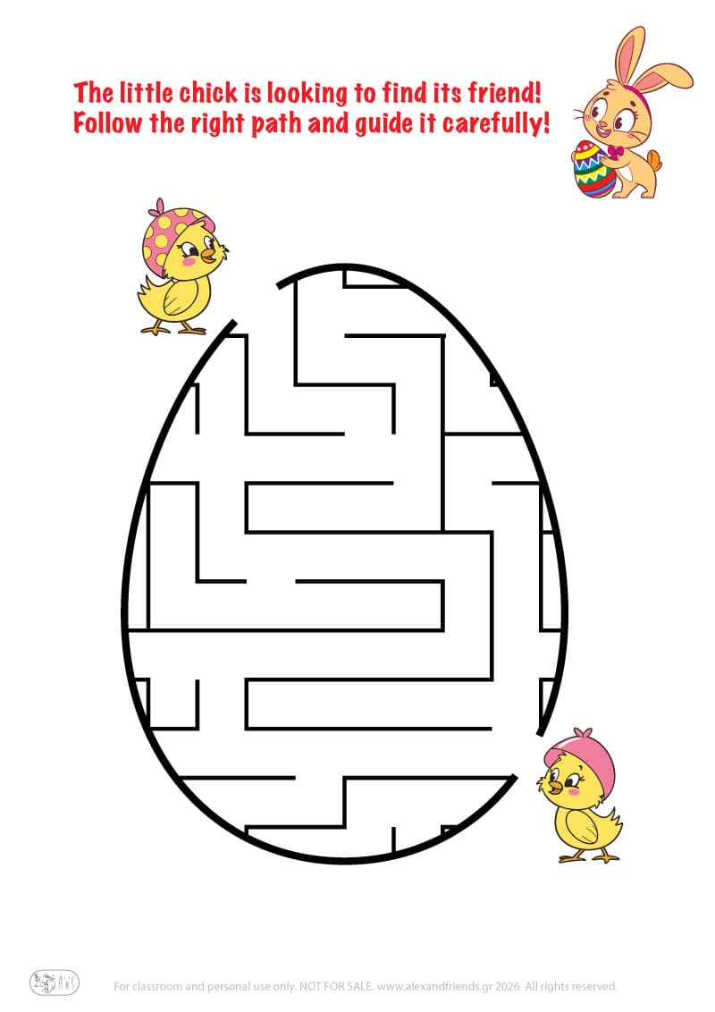 Chicks. Easter maze worksheets for kids 
